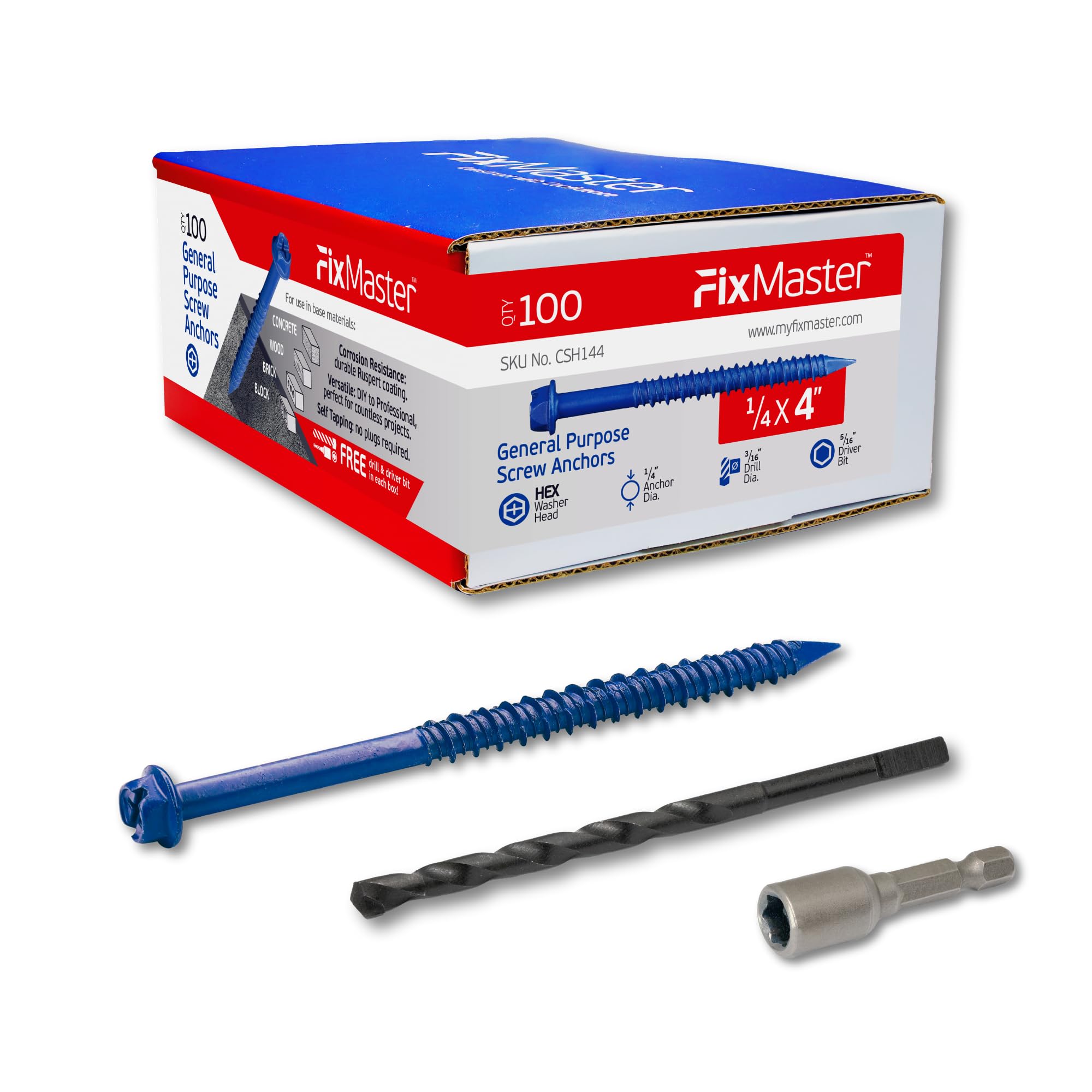 Concrete Screw Anchors - 100 Pack with Drill Bit & Screwdriver -8