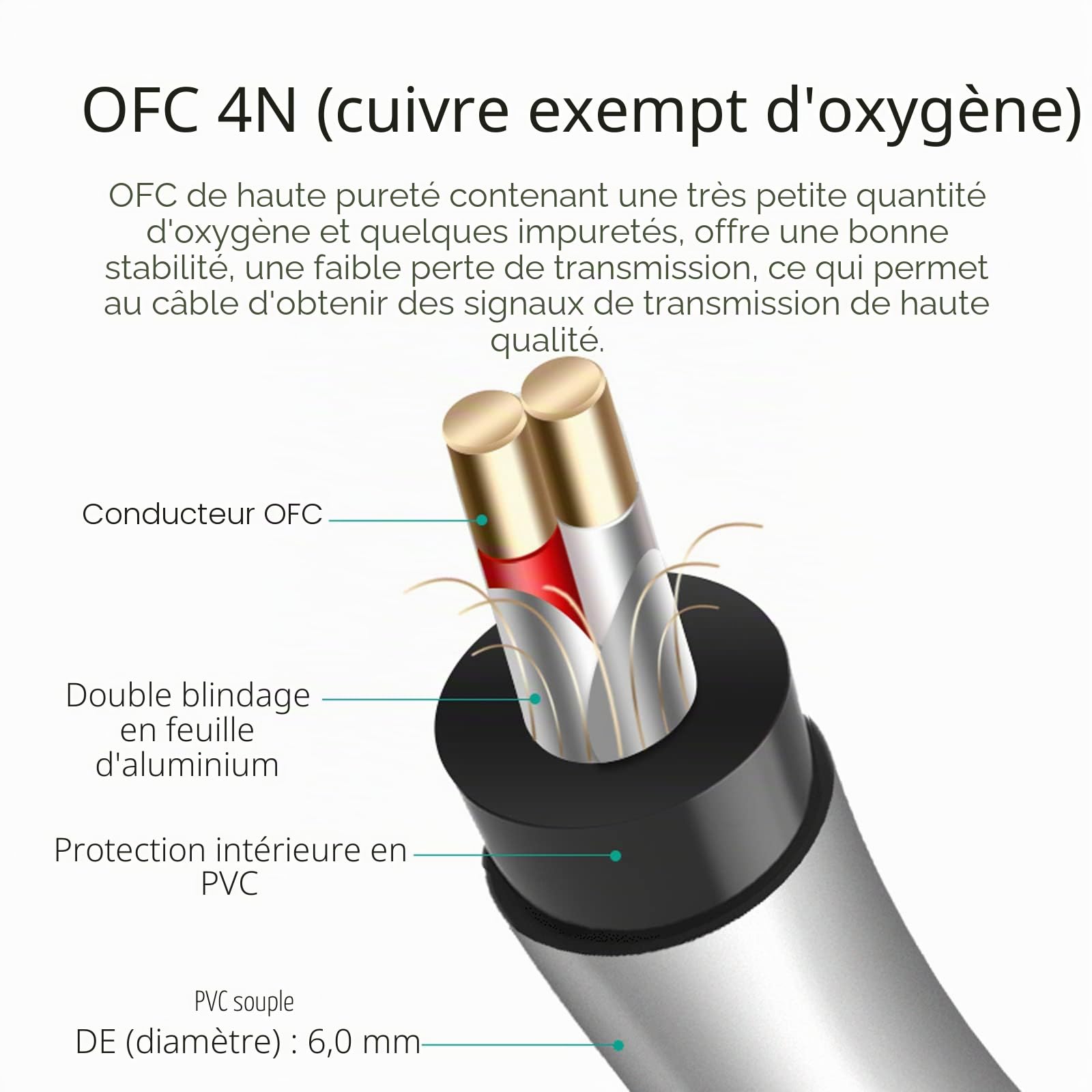 SKW Câble RCA Audio stéréo analogique - Câble 2RCA mâles vers 2RCA mâles, Cuivre OFC, Blindage, Compatible avec Lecteur DVD, Platine CD, Haut Parleur, Home Cinéma Chaîne HiFi - 0.5m