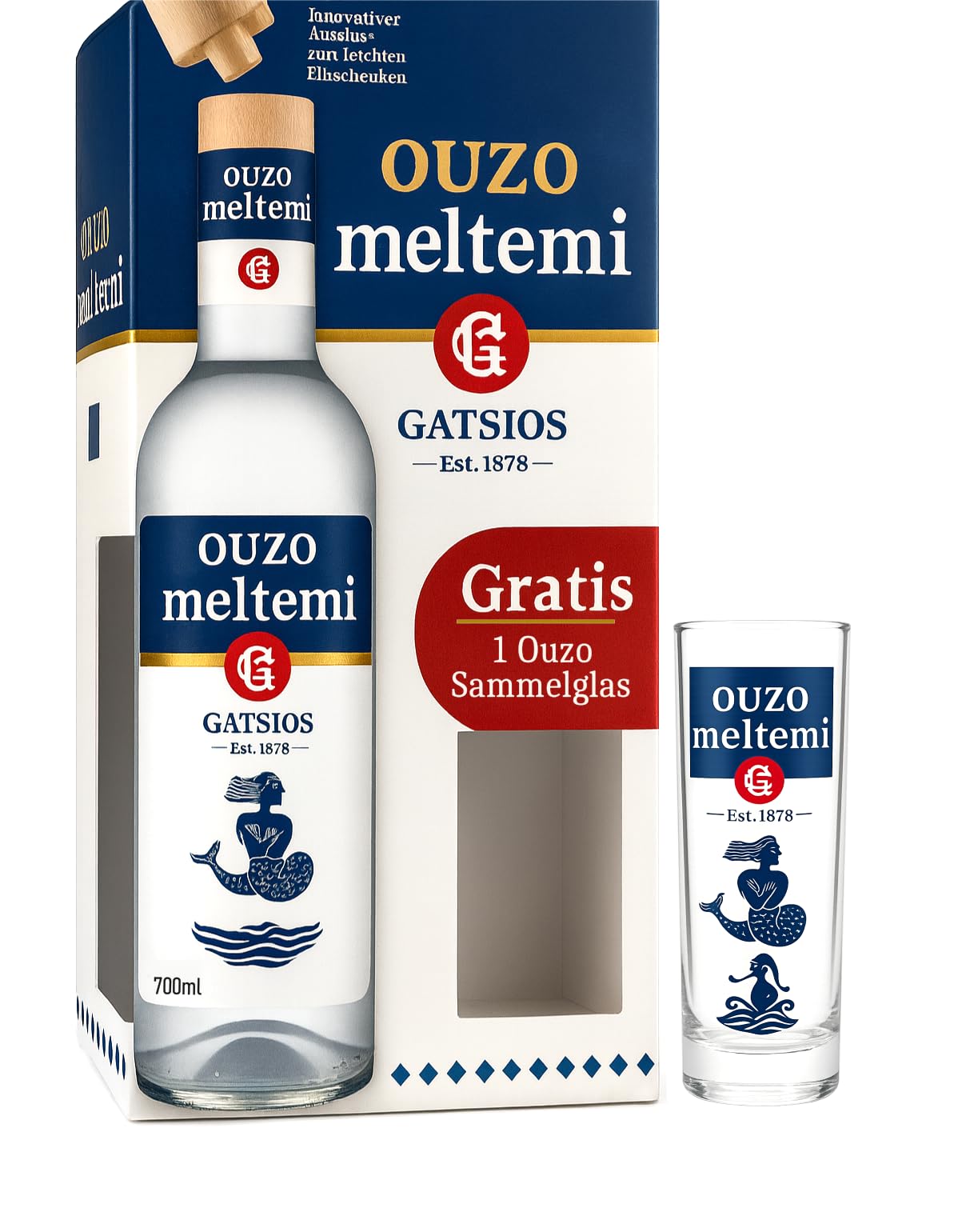 Griechischer Ouzo Meltemi Geschenk Box mit Ouzo Glas (1)