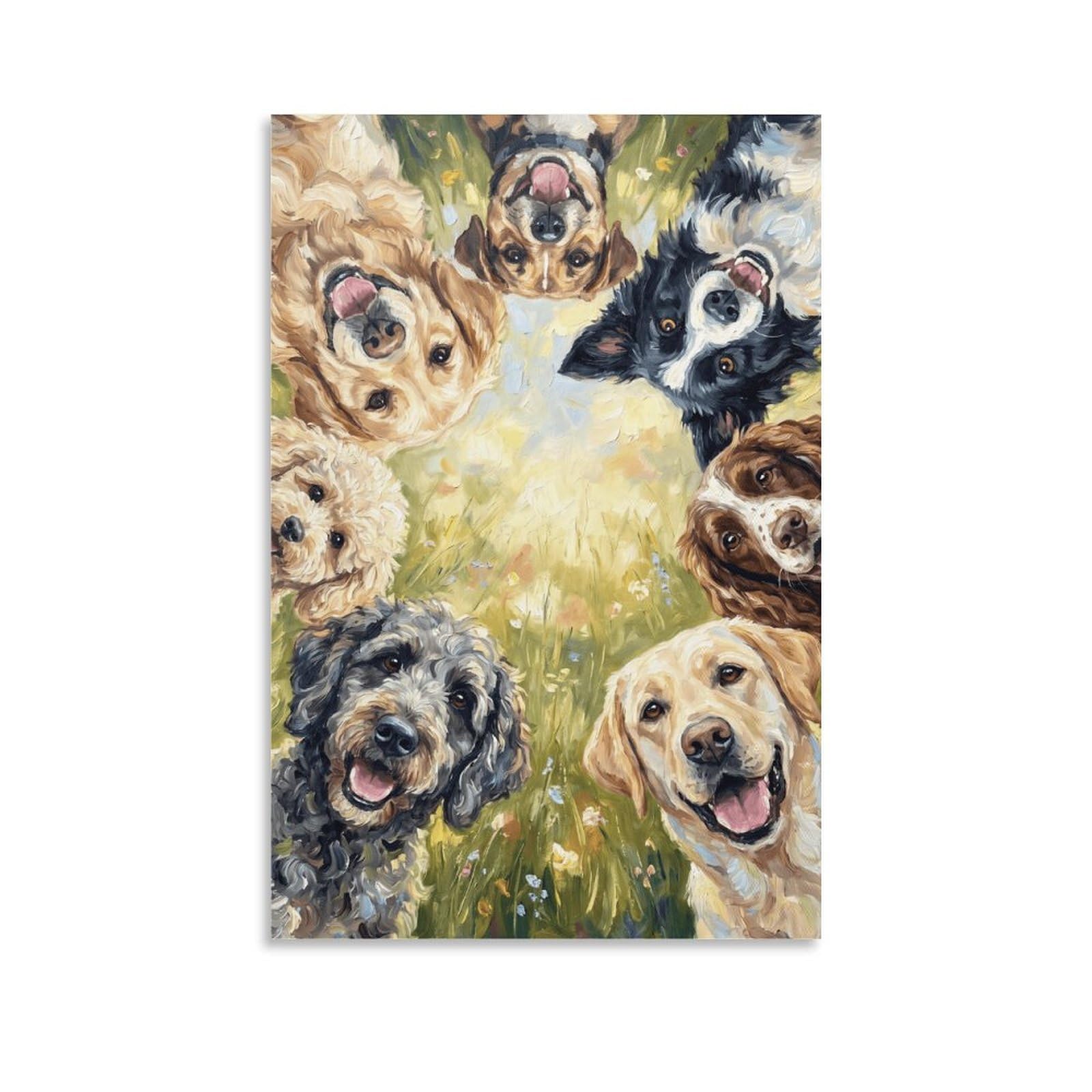 W7C8U2X3 Happy Dogs Wildflower Canvas Wall Art, Whimsical Dog Wall Art