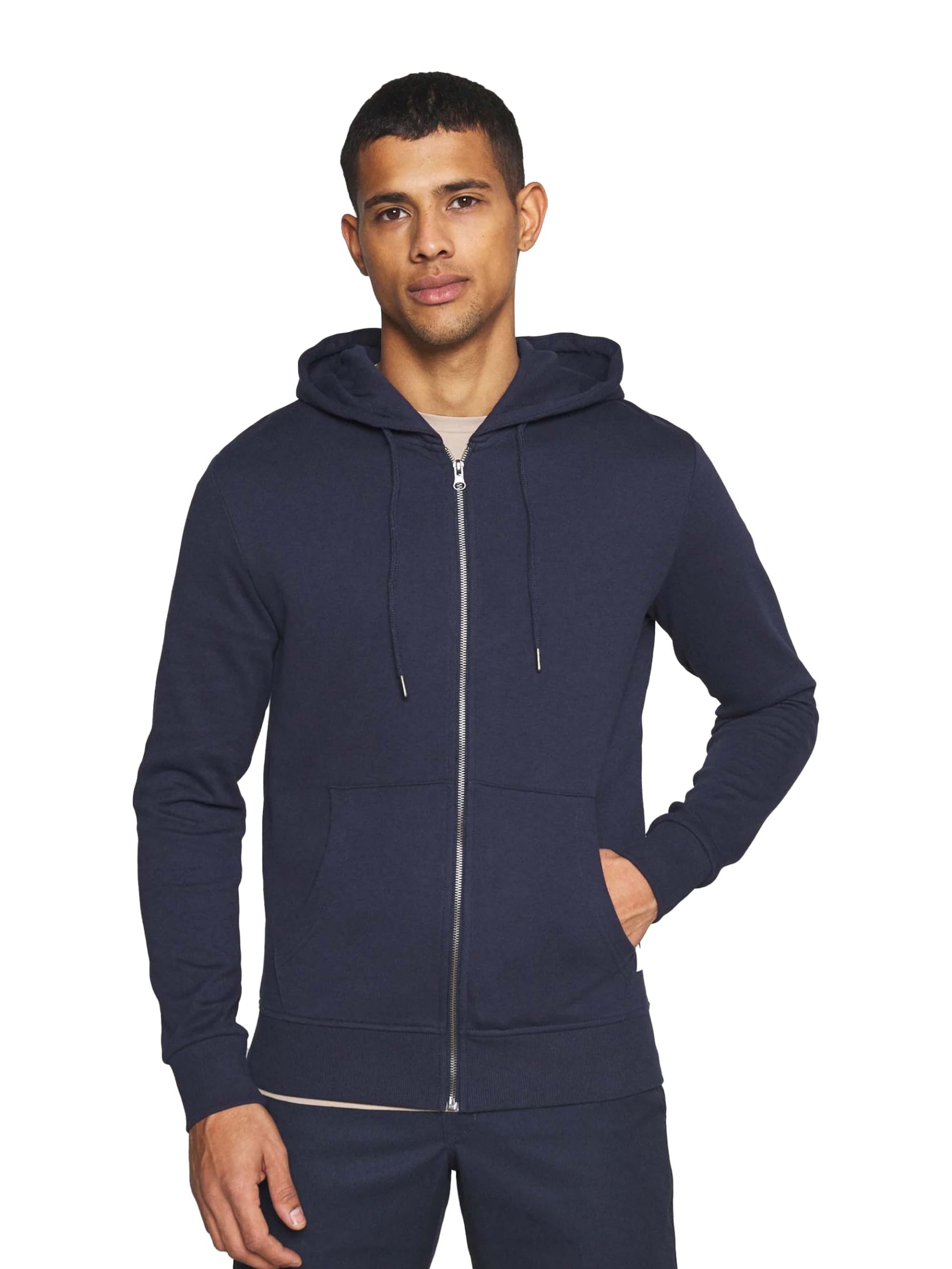 drobe Relaxed Fit Plain Cotton Blend Full Sleeves Hodded Zipper Hoodie for Men-picture-21