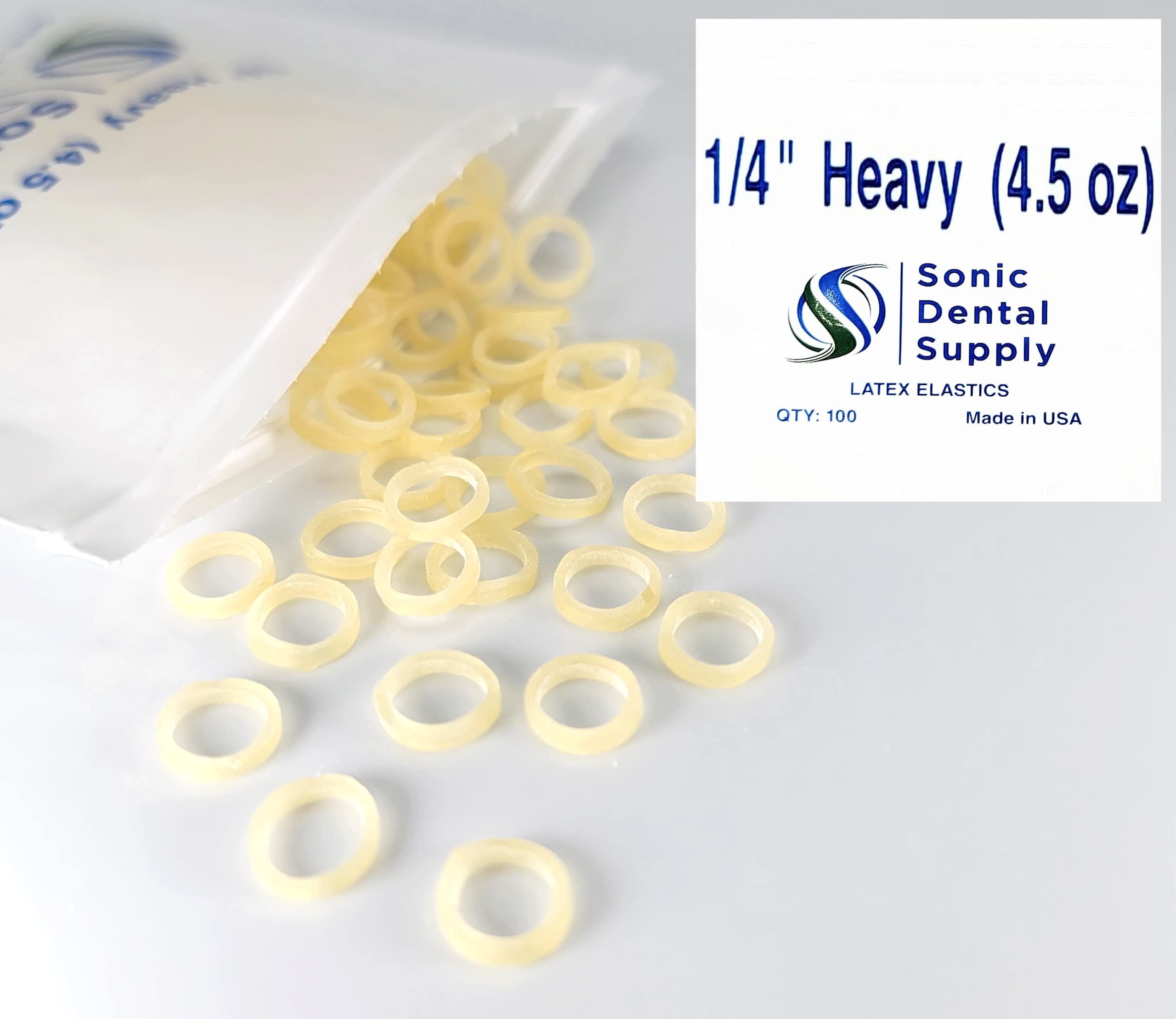 Sonic Dental Supply Amber 1/4" Heavy 4.5 oz - Orthodontic Elastic - Braces - Rubber Bands USA