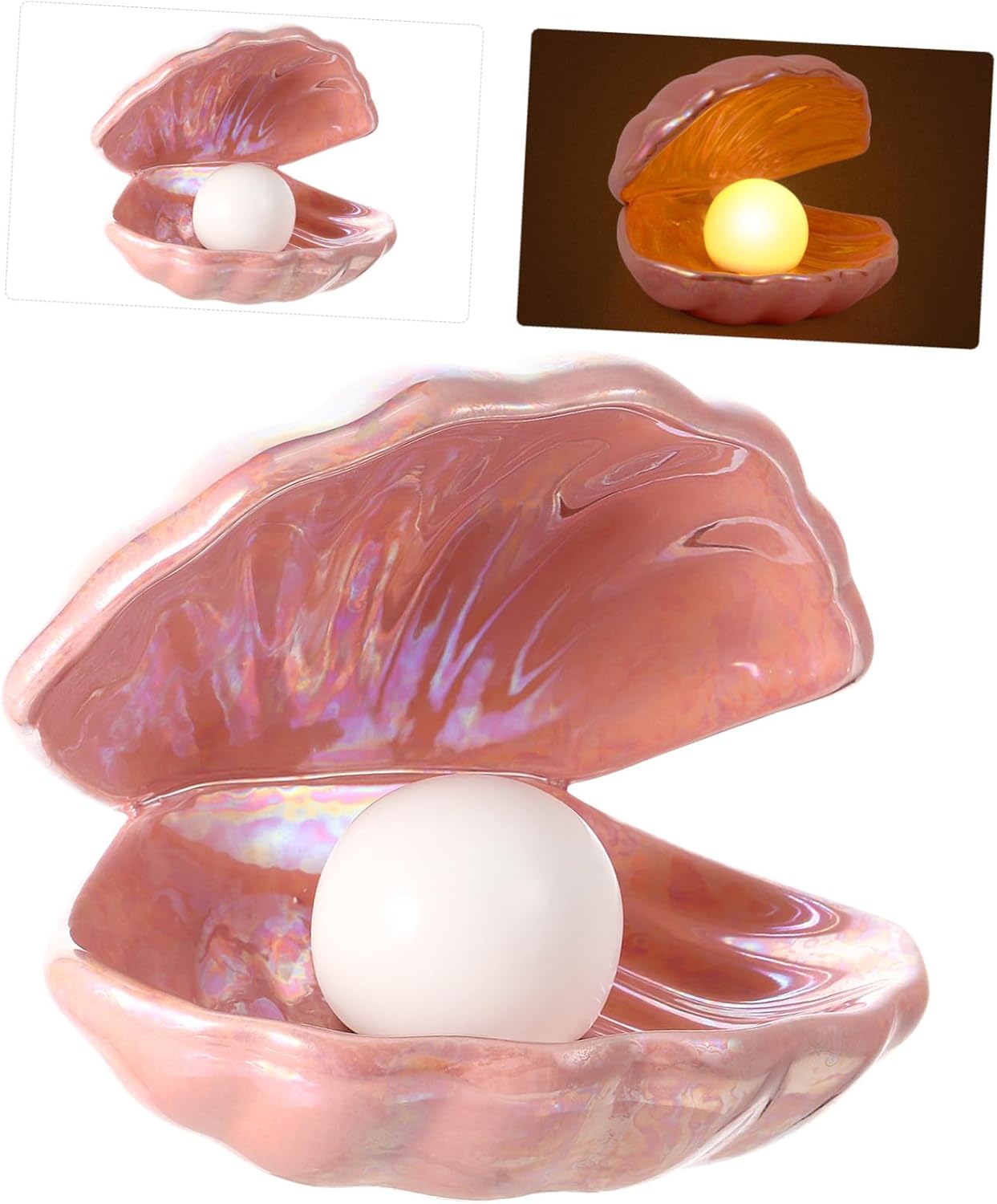 VOSAREA Shell Pearl Light Ceramic Night Light Ceramics Desktop Ornament Portable Night Light for Room Bedroom Living Room (Pink)