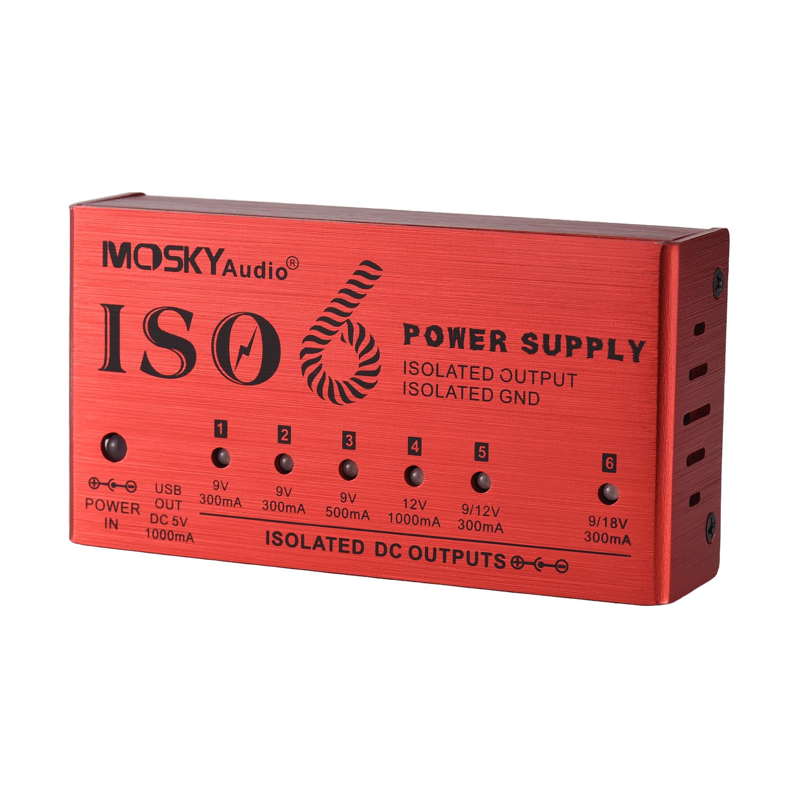 HUIOP Alimentatore per Strumenti Musicali a 7 canali con Protezione Indipendente da cortocircuito Indicatore di Alimentazione a LED 6 uscite CC e 1 Uscita USB per Pedale Effetto Chitarra Altri