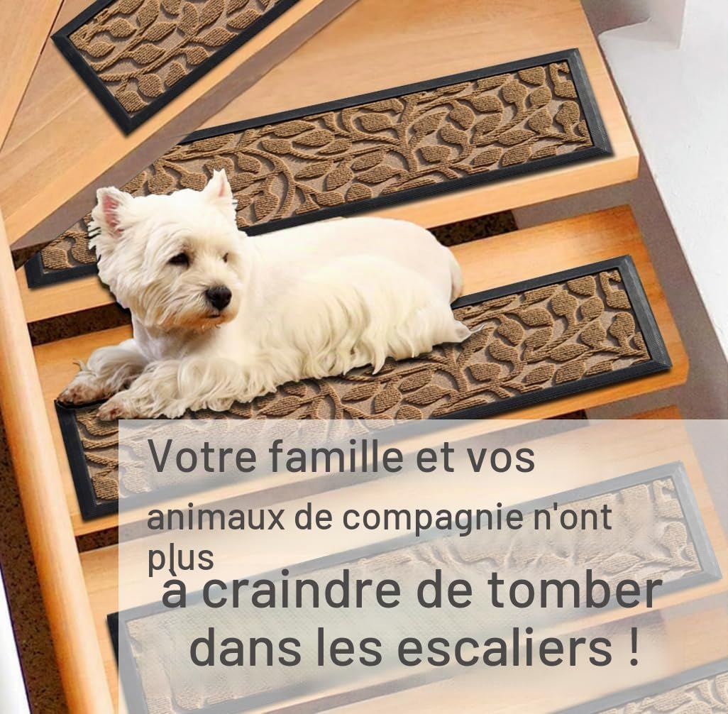 Aucuda Lot de 6 tapis d'escalier d'extérieur en caoutchouc - 76 x 22 cm - Résistants aux intempéries et antidérapants - Isolation thermique - Pour l'extérieur - Tapis d'escalier antidérapants - Jaune