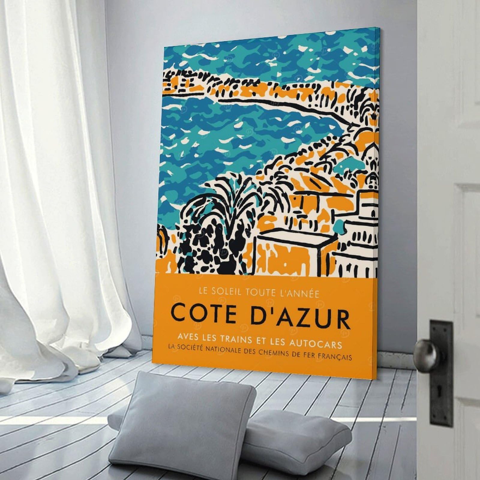 Junmoney Cote D Azure Wall Art Canvas Wall Art, 24x36inch(60x90cm), for Entrance Walls, Hall Decor Or Foyers, Wall Decor to Refresh Empty Corners
