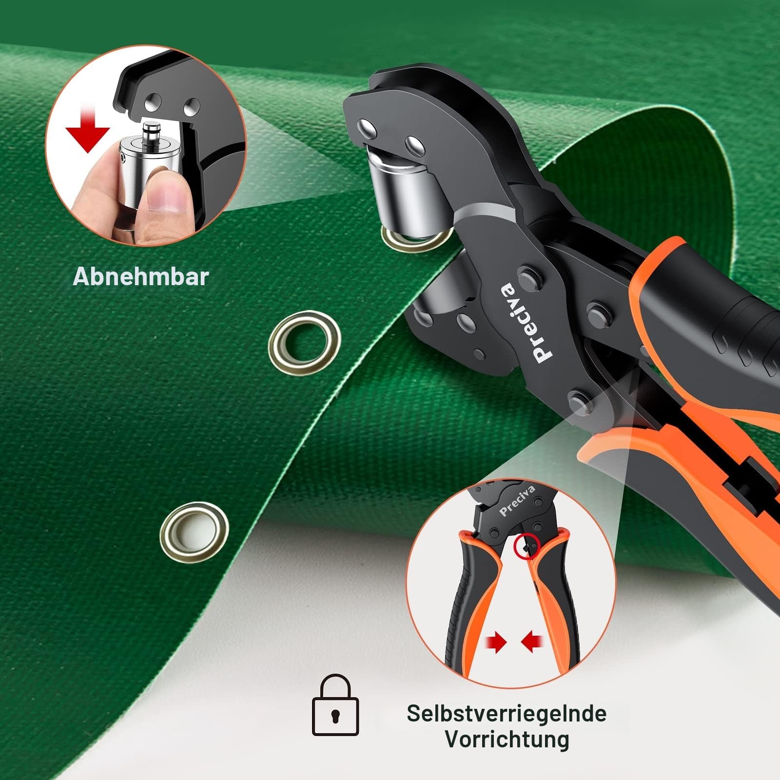 Ösenzangen Set, Profi Ösenzange mit Hebeltechnik Sichere Ösenpresse 10mm mit 500 Ösen Magnetische Ösenpresse aus gehärtetem Stahl Ösenstanze für PVC-Banner, Planen, Karton