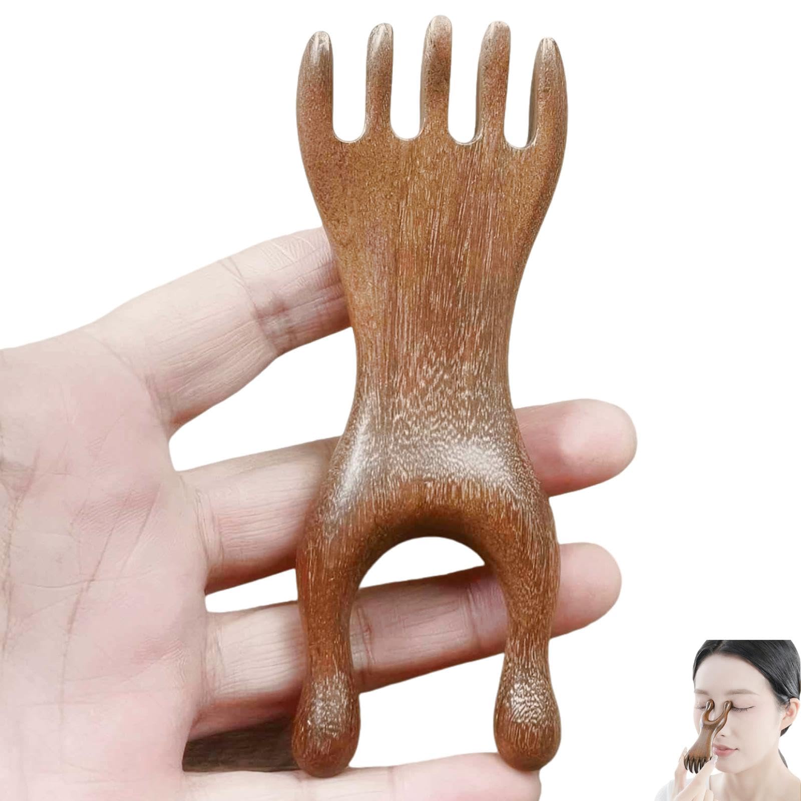 KINTEGOOD Sandalwood Scalp Massage Comb, Nose Guasha Tool, Facial Wood Gua Sha Tool, Wooden Massage Comb Scalp Massager, Handheld Meridians Acupoint Massager