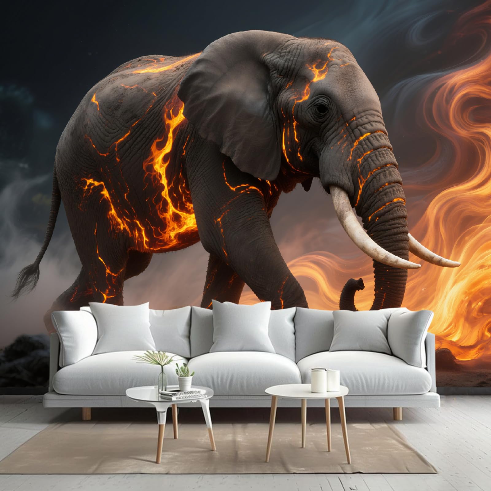Papier peint flamme et éléphant étanche pour une déco de chambre de fille