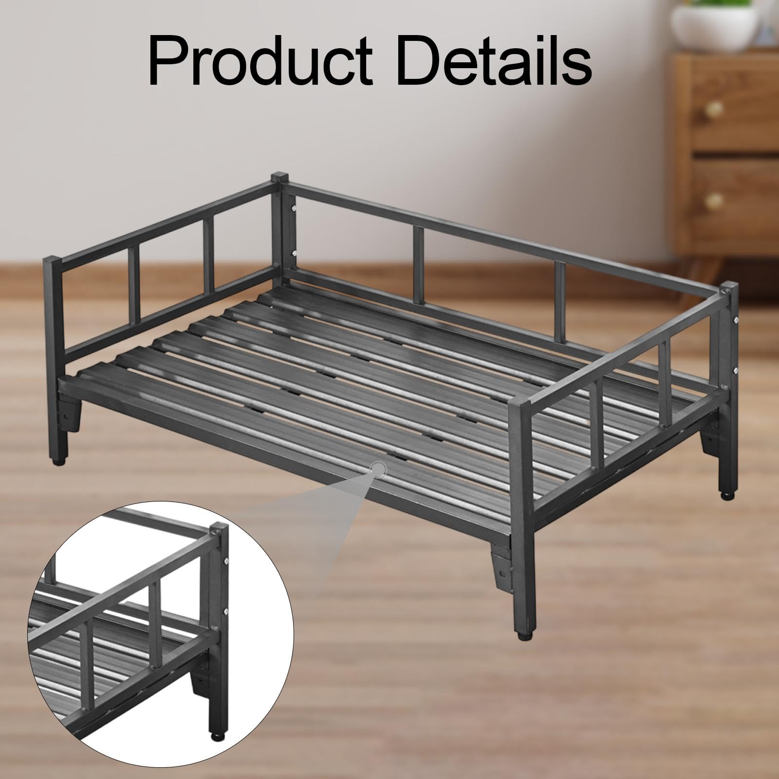 Accesorios para Cama Elevada para Perros: Antideslizante, Multifuncional, Cómoda, Resistente, Altura Ajustable, Acero Al Carbono, Negro