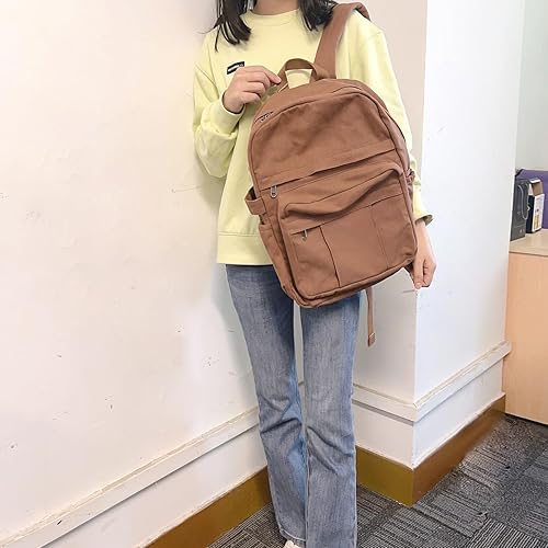 Miniatura 2 de AUGUR Mochila para laptop para mujer, bolsa de lona, mochila vintage de viaje pequeña, mochila retro casual, mochila de trabajo, Café, Retro