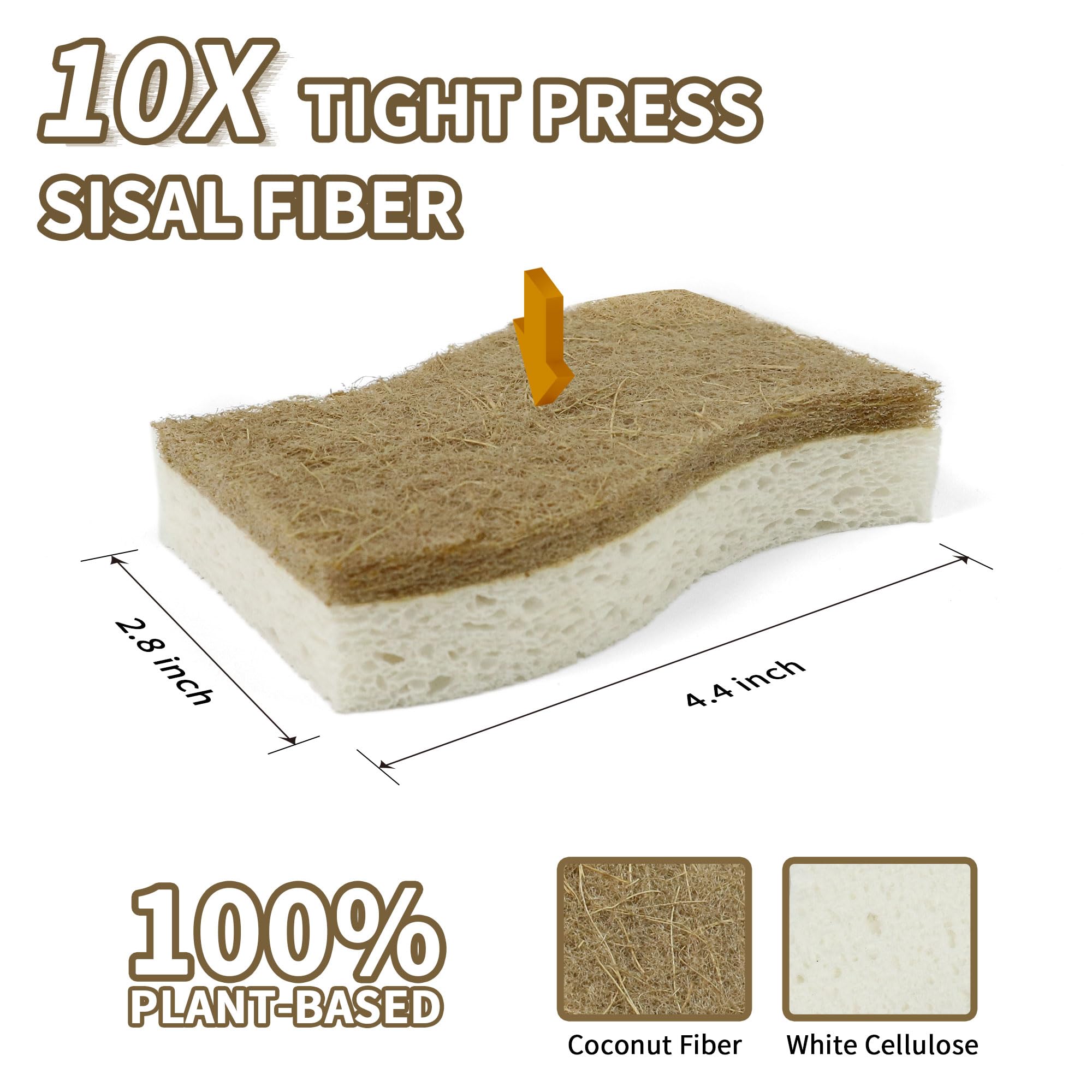 12 Pack Biodegradable Eco Sponges Washing Up,Natural Cellulose and Coconut Kitchen Sponges,Durable Natural Dishe Sponge with Non-scratch Scouring Pads for Dishes Pots and Pans - Image 3