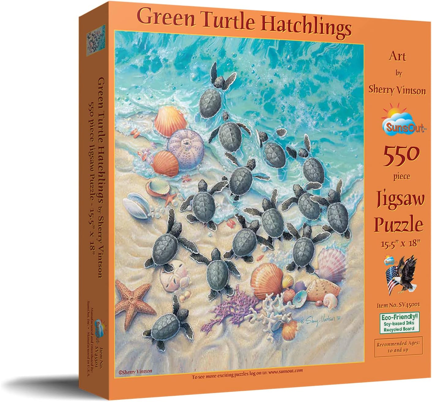 SUNSOUT INC - Green Turtle Hatchlings - 550 pc Jigsaw Puzzle by Artist: Sherry Vintson - Finished Size 15.5" x 18" - MPN# SV45501