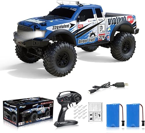 RC Cars RC Crwaler 110 Escala RTR Auto de control remoto 4WD 2.4GHz cepillado Offroad Racing Hobby Grade Modelo Vehículo con luces LED, 2 piezas,