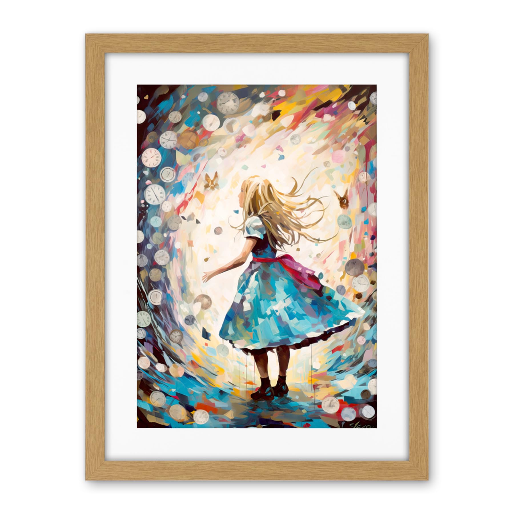 Artery8 Alice in Wonderland Clocks Down the Rabbit Hole Artwork Framed Wall Art Print 18X24 Inch