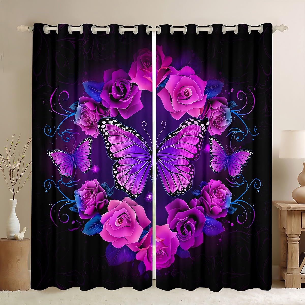 Manfei Cortinas De Ventana Con Estampado De Vacas Para Niños, Con Estampado  De Flores Y Vacas,, image size:1200x1200