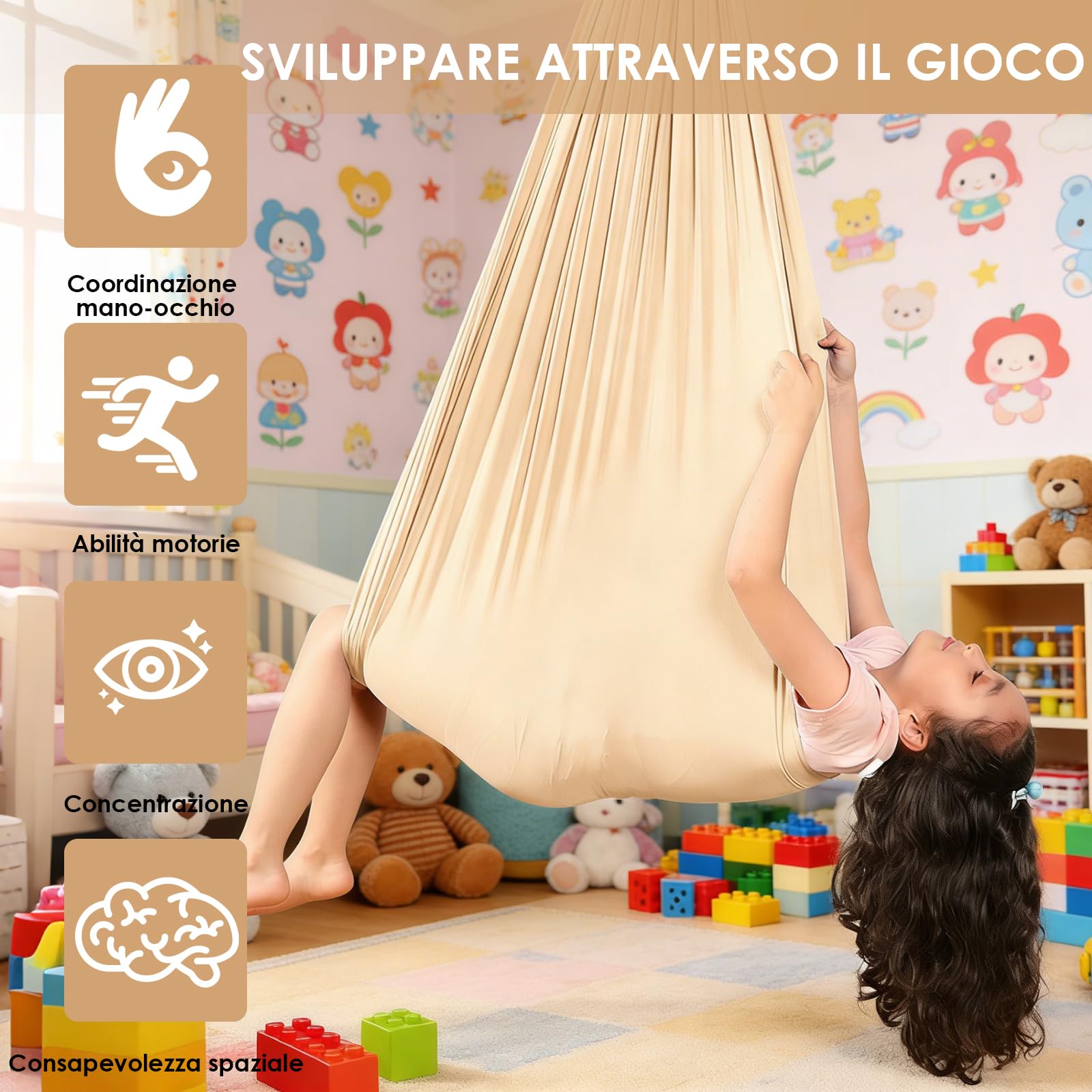 Trapezio Terapeutico per Bambini 100kg 280x150cm Telo Yoga Aereo Amaca