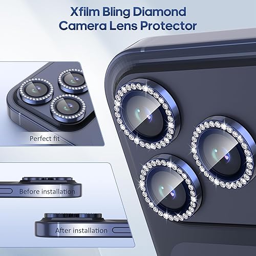 Miniatura 212 de Xfilm Protector de lente de cámara Bling para iPhone 14 Pro/14 Pro Max, dureza 9H a prueba de rayones, protector de anillo individual de metal