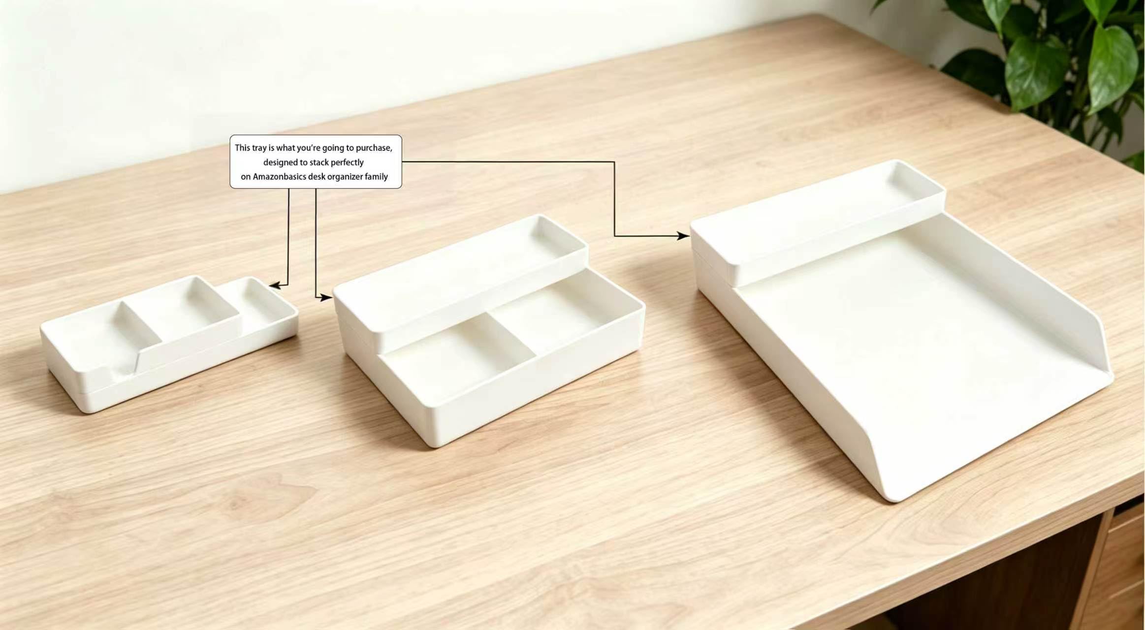 Amazon Basics Organizer na biurko, prostokątny, plastikowy, wąska taca na akcesoria, kolor biały