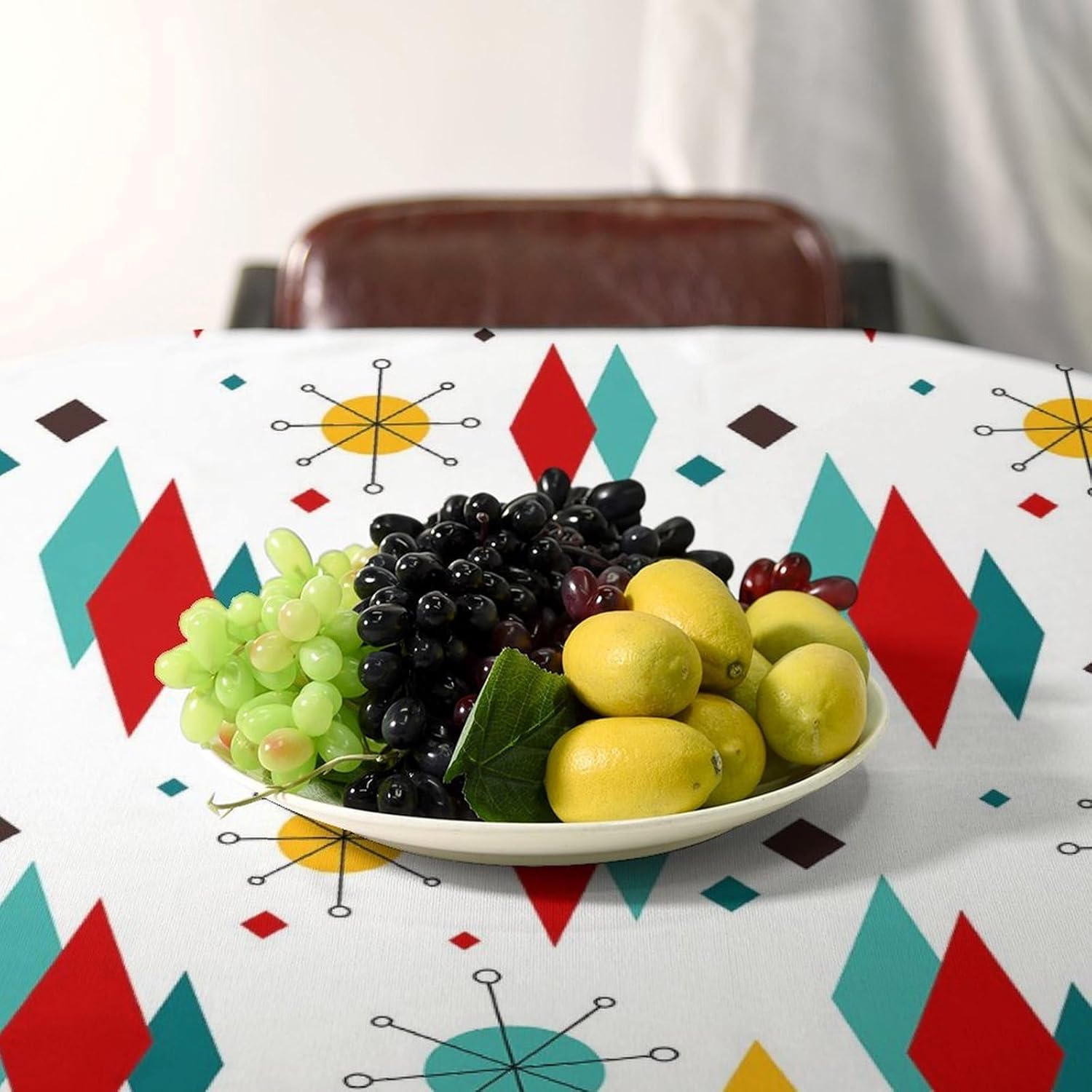 Vintage Mid Century Table Cloth Geometric Patterns Abstract Green Orange Gray Fantasy Graffiti Prints Table Cover for Home Bedroom Living Room Kitchen, 55x75 Inch Rectangle