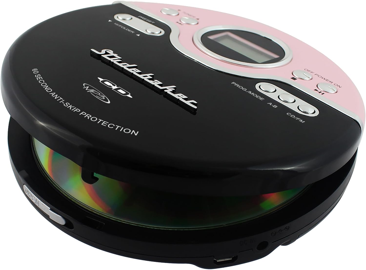 Studebaker SB3703PBB Joggable Personal CD/MP3 Player with FM PLL Radio - Pink & Black