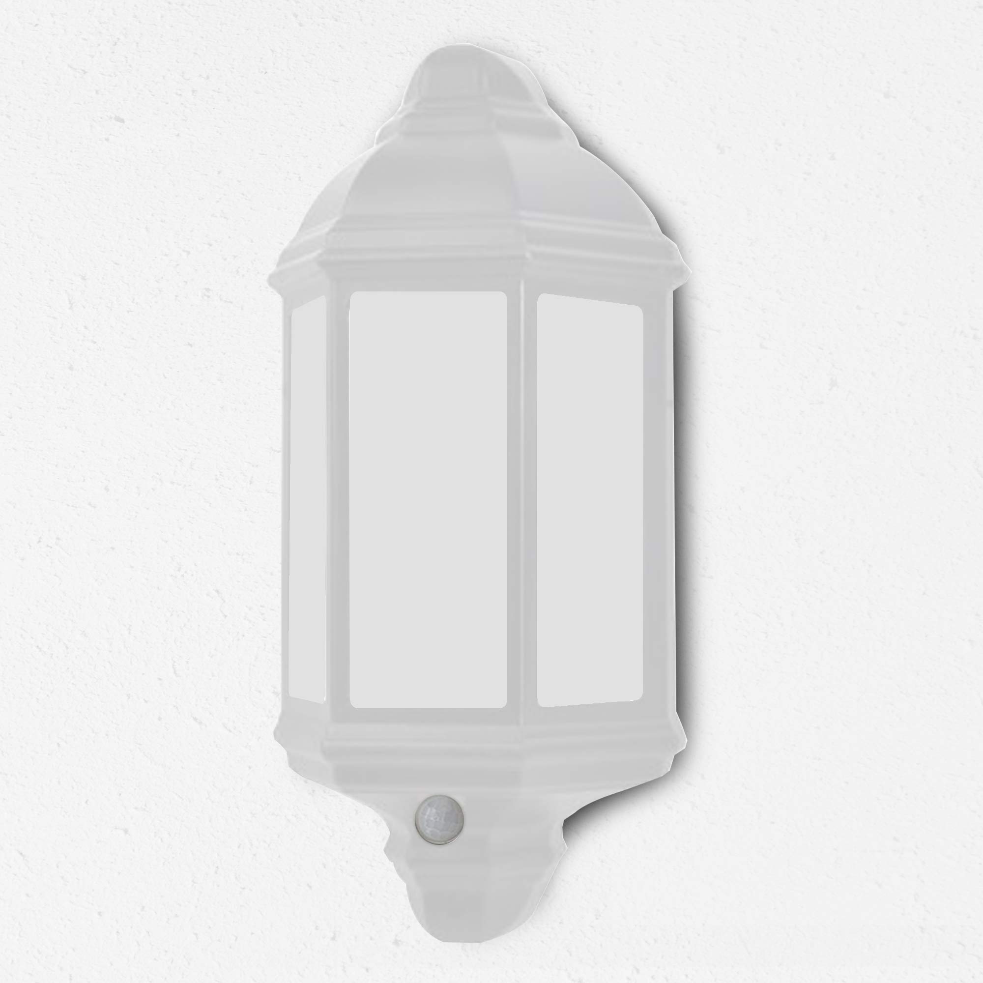 Mirrorstone+ IP44 Kayleigh Outdoor Wall PIR Lantern Aluminium, Splash Resistant, Motion Detection, White Finish, Without Bulb
