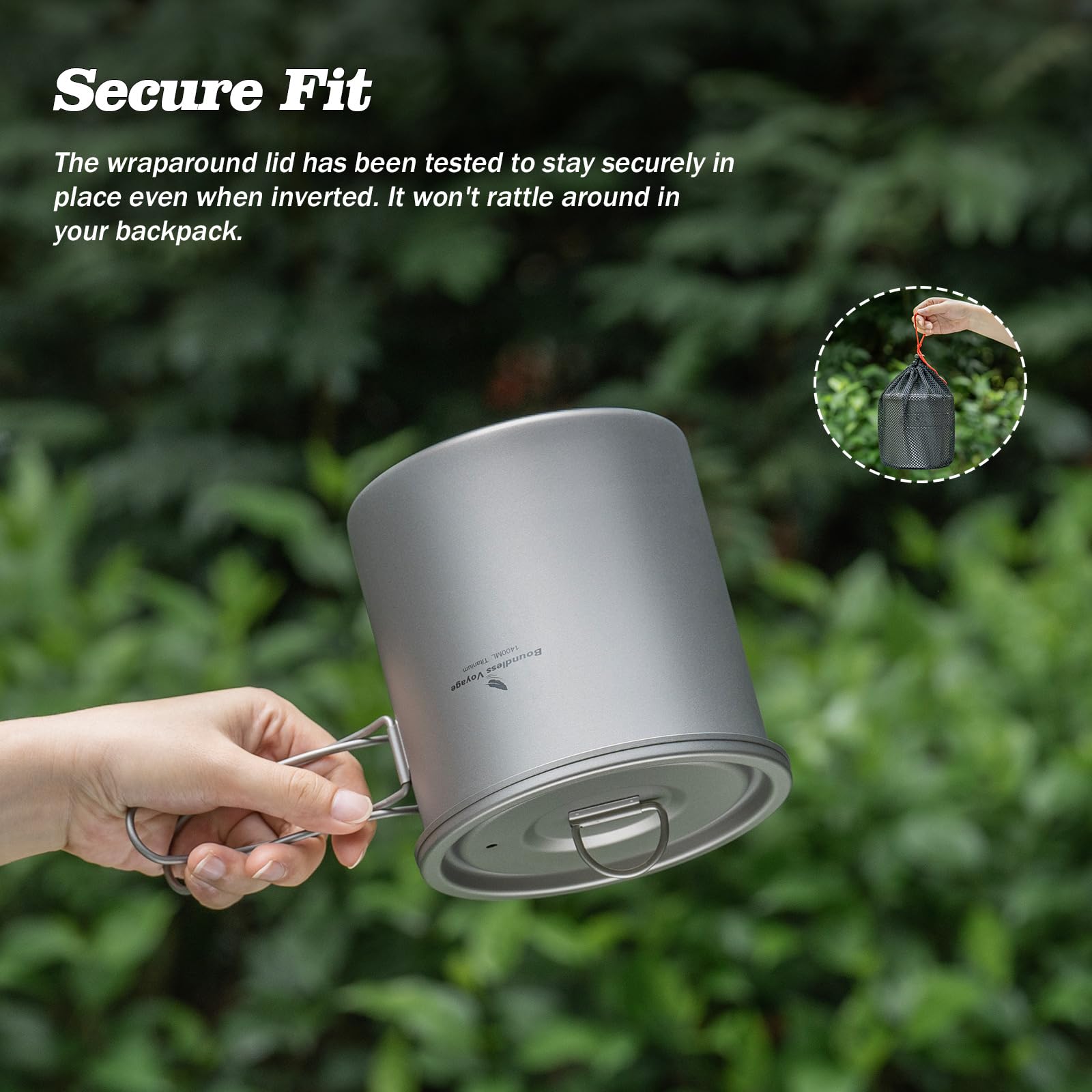 iBasingo Ti2060C Ti2060C - Pentola da campeggio leggera in titanio da 1400 ml (1,4 l), con manico pieghevole e coperchio, resistente, antiruggine, per escursioni, escursioni e avventure all'aria