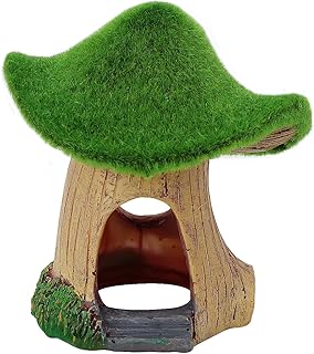 WishLotus Mushroom Fish Tank Accessories, Resin Aquarium Decorations with Hollow Hole, Fishtank Decorations for Shrimp Betta, Betta Fishtank Accessories for Resting Playing Hiding (Thin Mushroom)