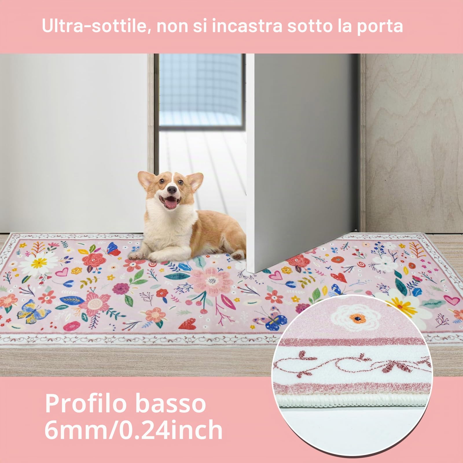 Avezano Tappeto runner per corridoio, antiscivolo, 60 x 182 cm, lavabile in lavatrice, per cucina, lavanderia, zona floreale, per corridoio, ingresso, cucina, lavanderia (rosa)