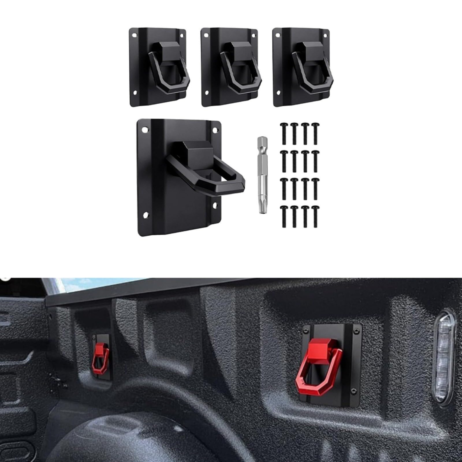 Ladeflächen Zurrösen 4er Set Aluminium für Ford F 150 für raptor und Super Duty 2017-2026 Transport und Camping(Red)