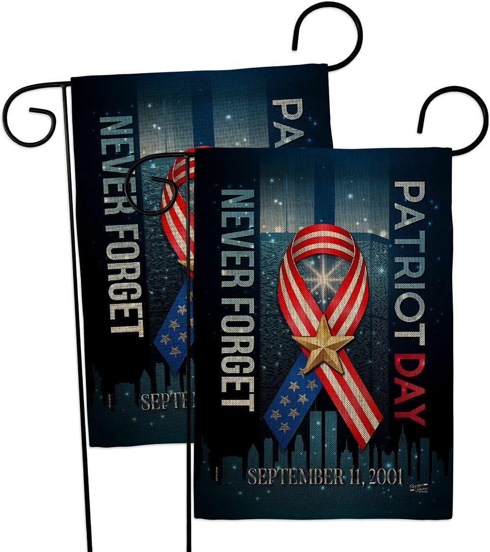 911 Never Forget Garden Flags Pack Americana Patriot Day World Planet Peace Environment Awareness United State American USA Vintage Applique Small Gift Yard House Banner 13 X 18.5