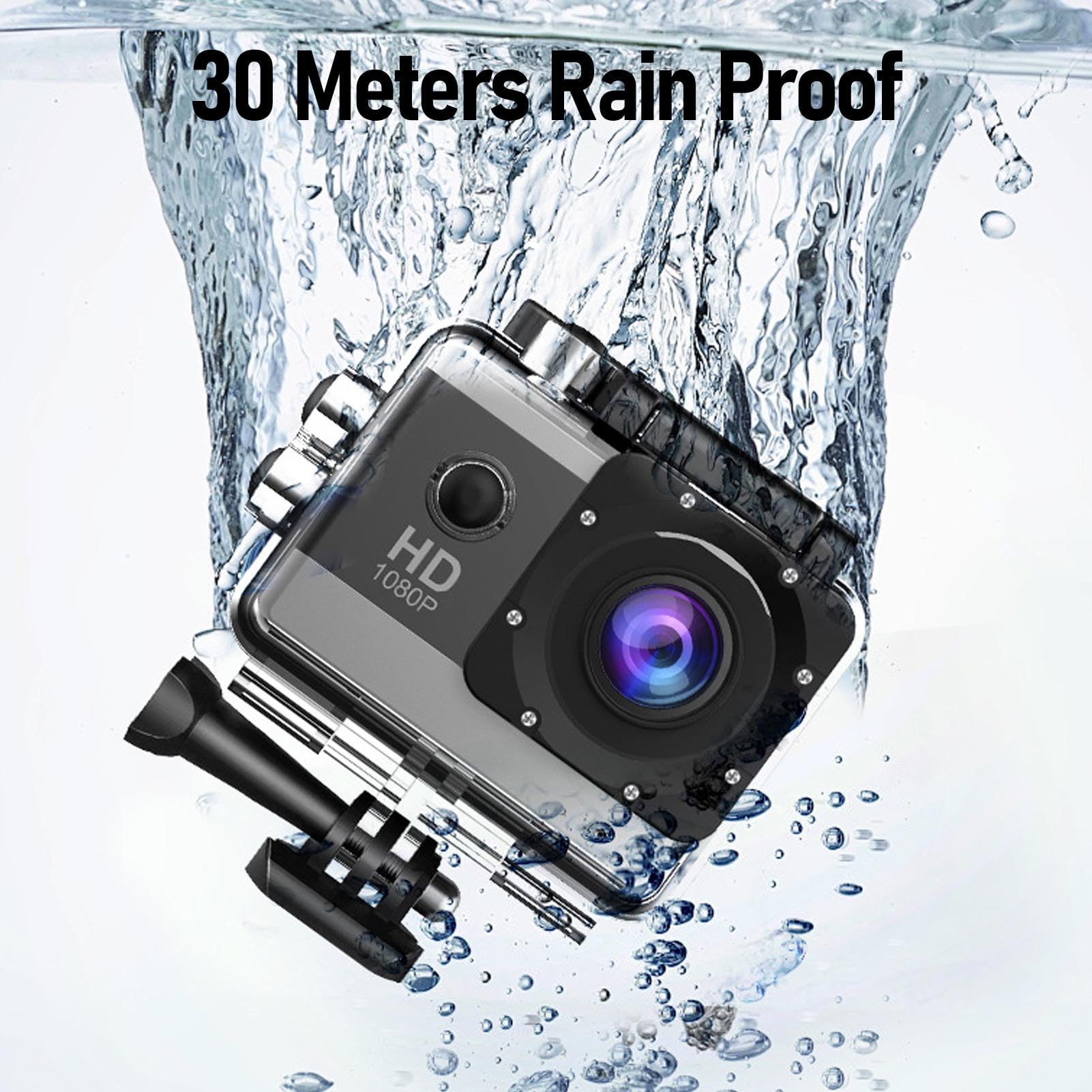 1080P Action Camera, Wide Angle Pocket Video Camera with 2 Inch IPS Screen, Versatile Sports Helmet Camera Anti Shake with Components for Outdoor Cycling