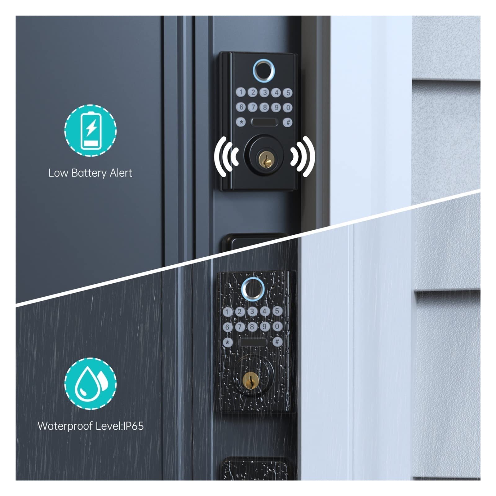 Smart Keyless Entry Door lock Pull Handle Set Knob Digital Fingerprint Locks For Security Home Office Hotel Furniture(Noir)