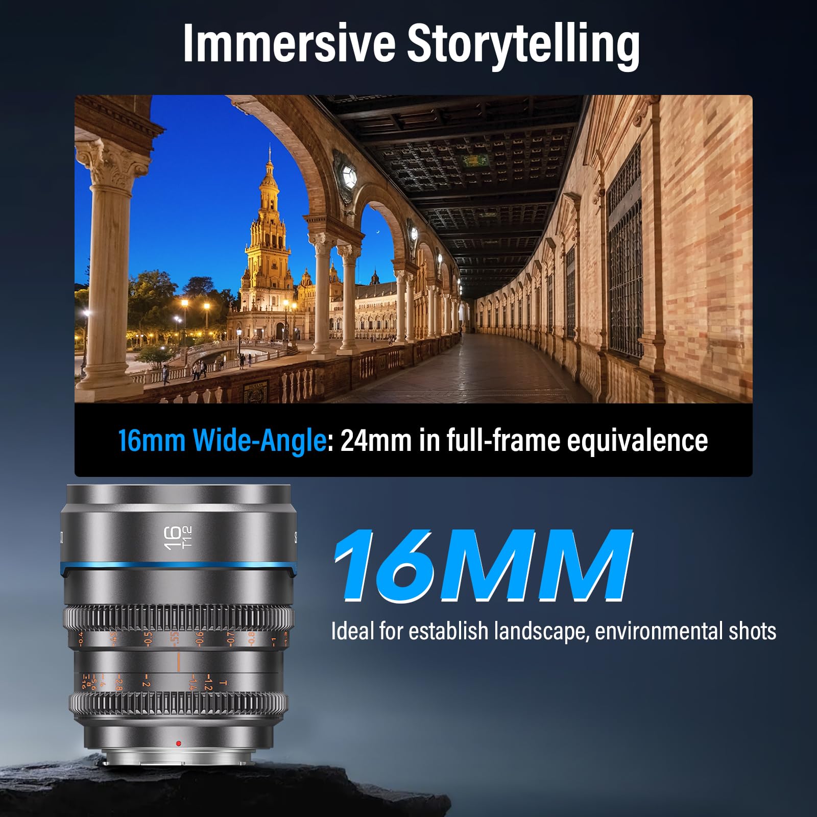 SIRUI Night Walker 16mm T1.2 S35 Wide Angle Cine Lens, Large