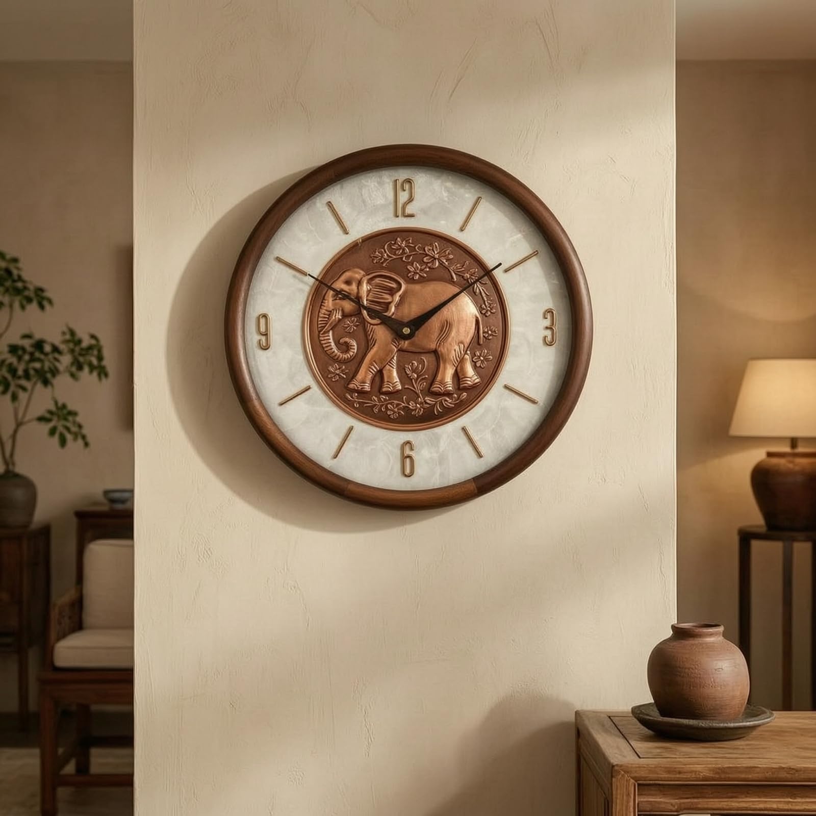 Orologio con Cornice Effetto Legno Decorativo Orologio da Parete Rotondo Retrò per Ufficio, Five Blessings
