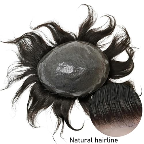 Miniatura 2 de Pelucas para hombre Toupee 0.002 in piel ultra fina base PU postizo 8 x 10 pulgadas, prótesis de cabello humano masculino #1 negro azabache densidad