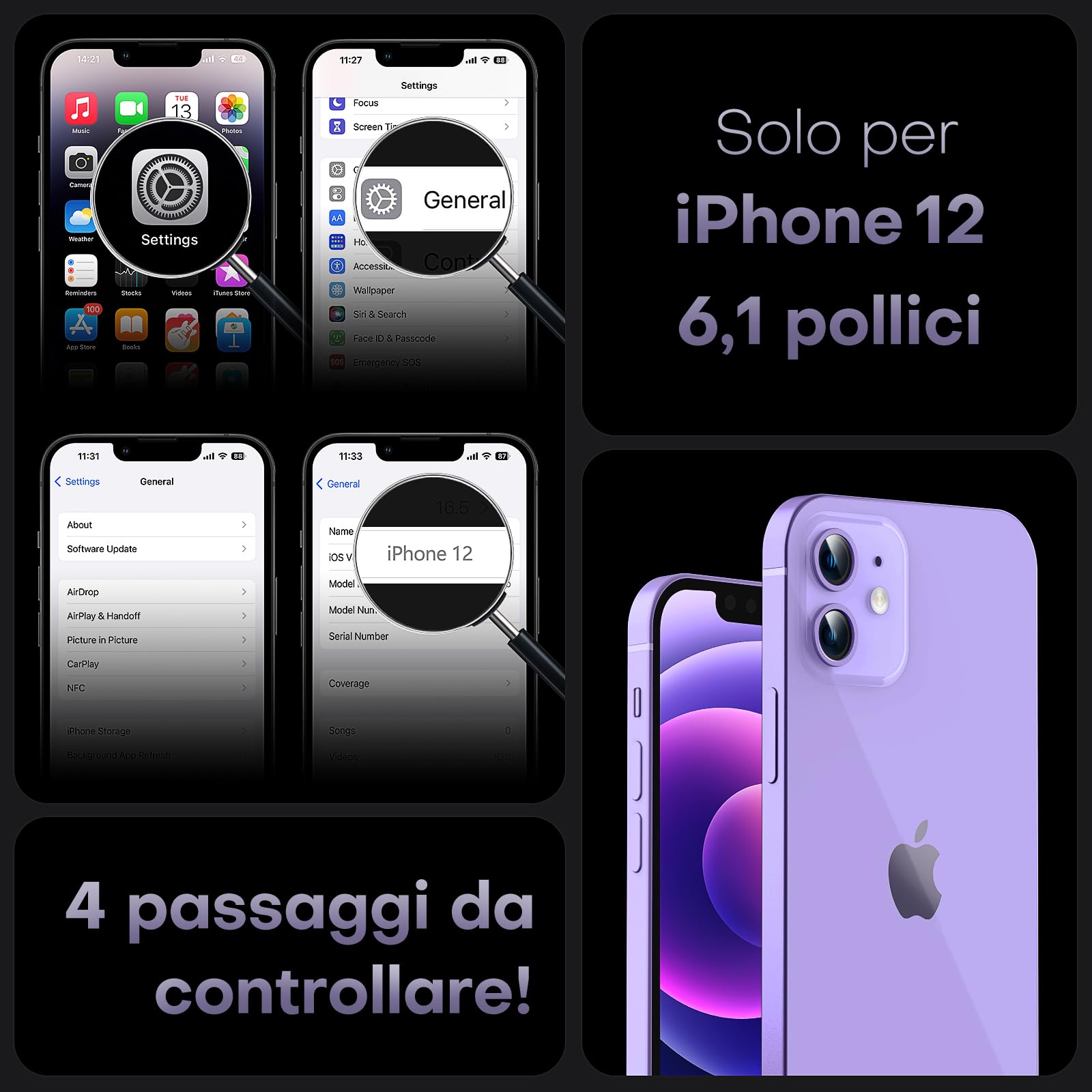 TOCOL Cover Magnetica per iPhone 12 6,1 Pollic, Compatibile con MagSafe, Protezione Fotocamera Integrata, Custodia Antiurto Traslucida Opaca, Viola Chiaro