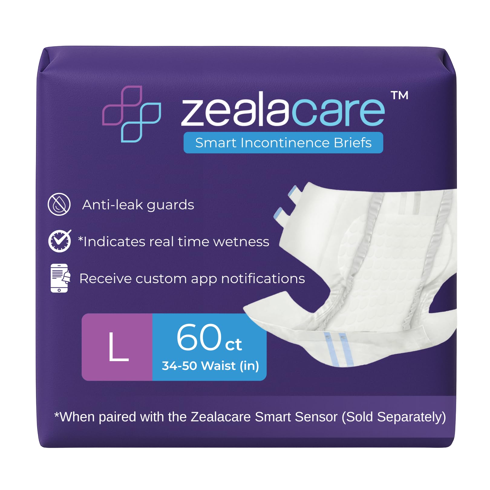 Smart Incontinence Briefs Disposable Adult Diapers with Built-in Sensor Strips for Real-Time Moisture Detection Sensor Sold Separately Overnight