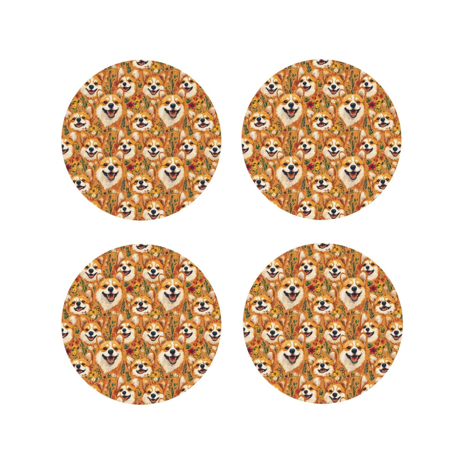 Smazdfxx Women's As Pic Leather Coasters Set Of 4 - Flower Cute Corgi Print Lightweight Drink Coasters For Desk