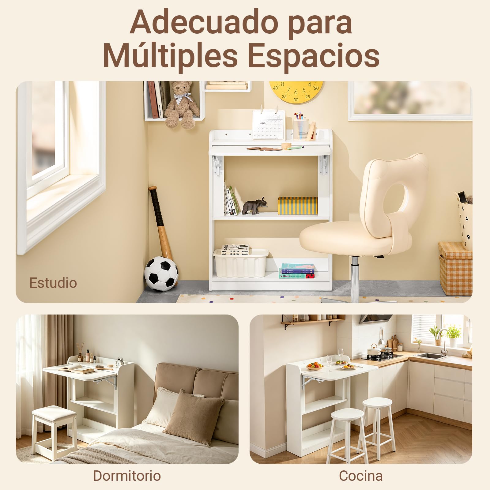 SoBuy Mesa Escritorio Mesa Gaming Plegable para Ordenador Escritorio Pequeño con Estantes de Almacenamiento Standing Desk con Almacenaje Blanco 64x58x82cm FWT92-W