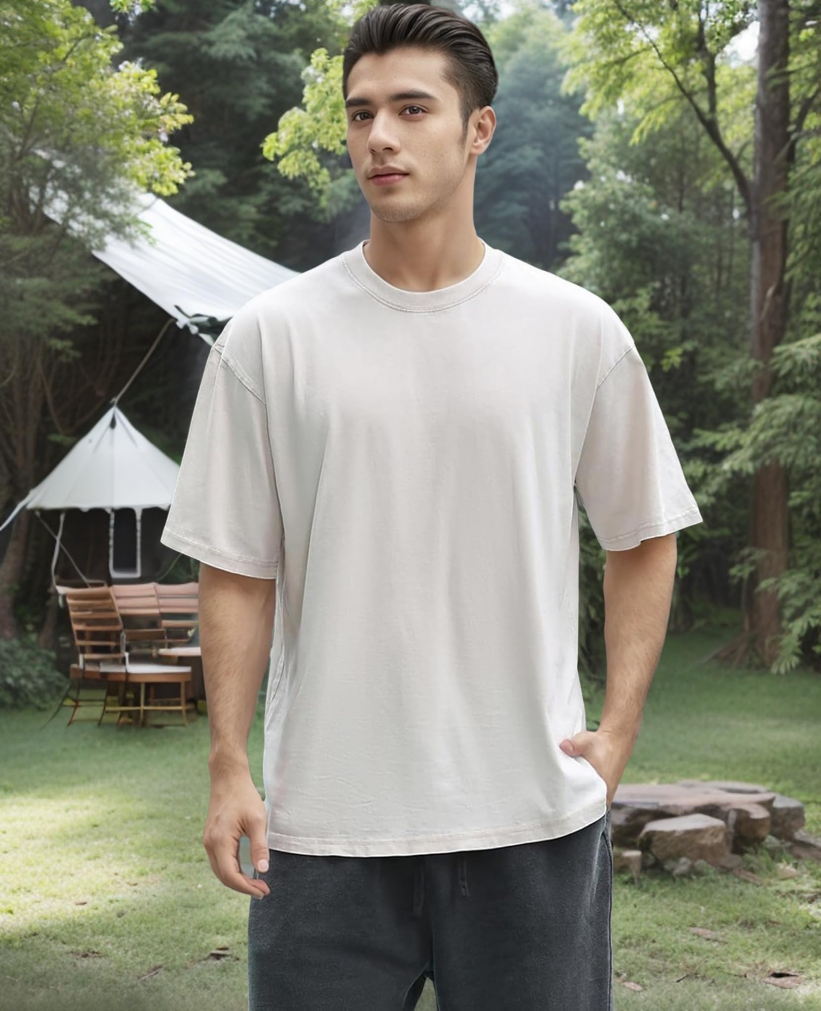 Herren Oversized T-Shirts Baumwolle Unisex Kurze Ärmel Casual Loose Wash Solid Basic Tee Tops