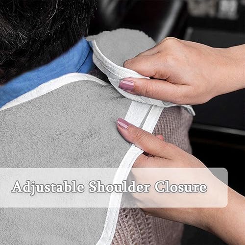 Miniatura 3 de Paquete de 4 baberos de tela de rizo para adultos con atrapamigajas, baberos para adultos lavables y ajustables, unisex, para hombres, mujeres,