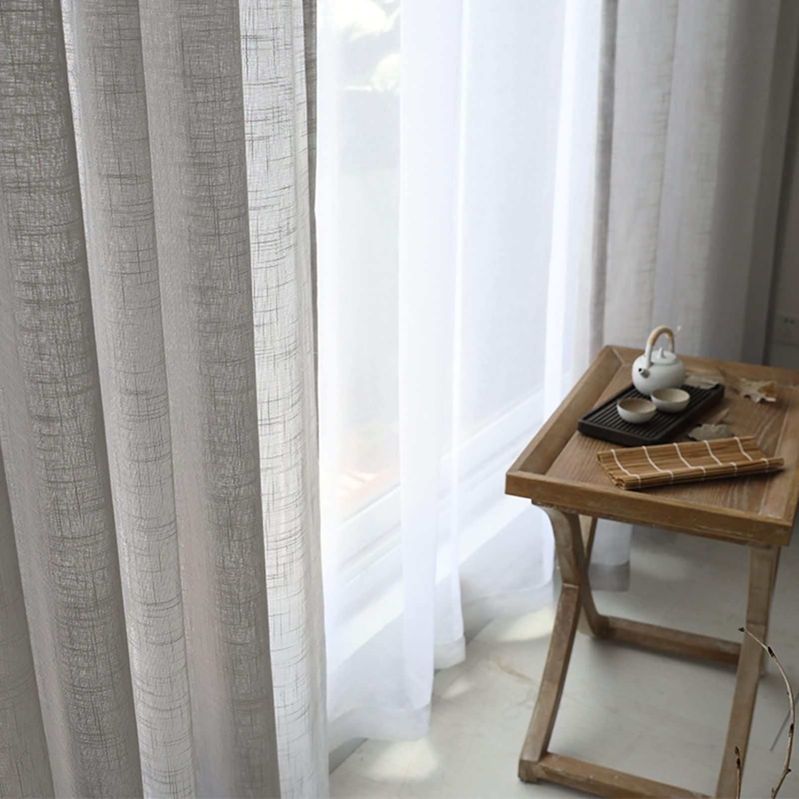 Beydodo Rideaux Voilage Interieur, Rideaux à Oeillets pour Fenetre Lot de 2 107x115cm, Rideaux en Lin Uni Gris Texturé