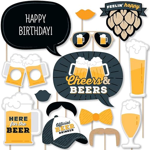 Big Dot of Happiness Cheers and Beers Happy Birthday - Kit de accesorios para cabina de fotos para fiesta de cumpleaños, 20 unidades