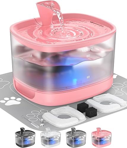 Miniatura 1 de Veken Fuente de agua para gatos con tanque desmontable, fácil de limpiar y montar, dispensador automático de bebidas para mascotas de 84 oz2.5 L con