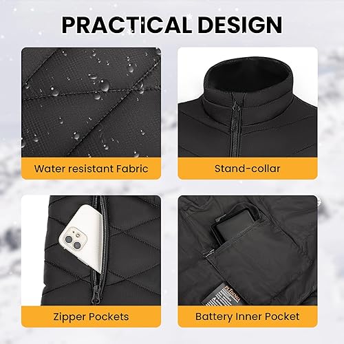 Miniatura 5 de Chaleco térmico para mujer, chaleco ligero y cálido con batería de 7.4 V, chaleco de calefacción eléctrica para senderismo, camping
