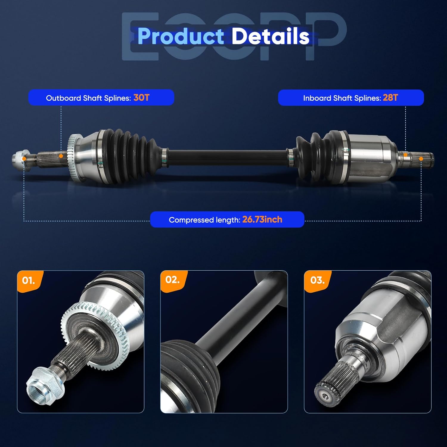 ECCPP CV Axle Shaft Assembly fit 2016-2018 for Kia Sorento Front Left(Front Driver Side) NCV75077 KA8135 49500C5200