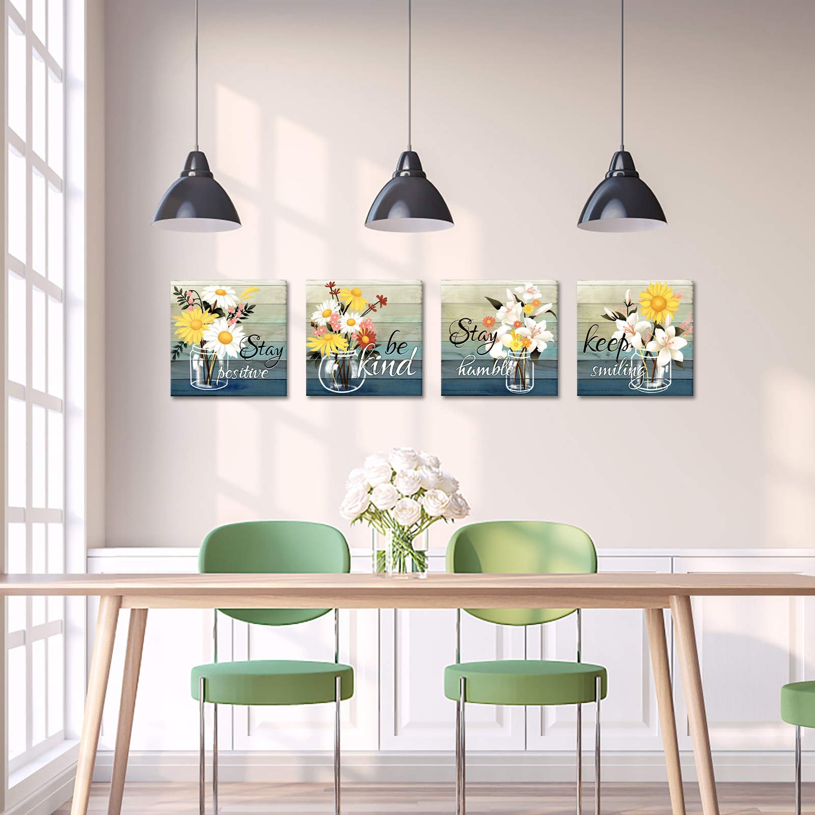 KREATIVE ARTS Canvas Wall Art for Kitchen Decor Beautiful Flowers with Inspirational Quotes Floral Artwork Framed Prints Farmhouse (Small)