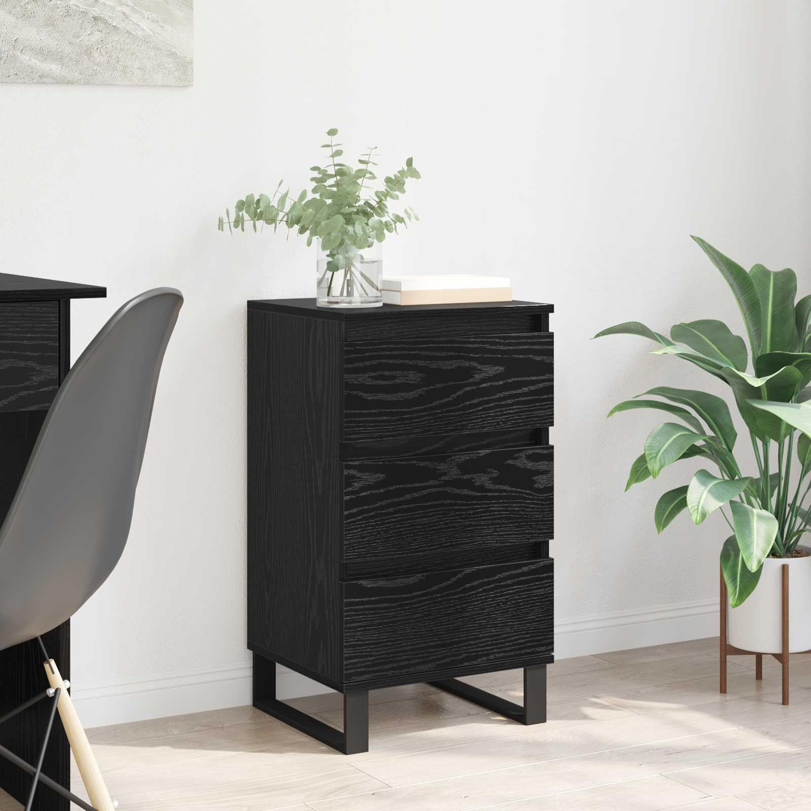Générique Anrichte aus Holz, schwarz, Füße aus Metall | Kompaktes Design für kleinen Raum, Wohnzimmeraufbewahrung, passende Schubladen, einfache Wartung