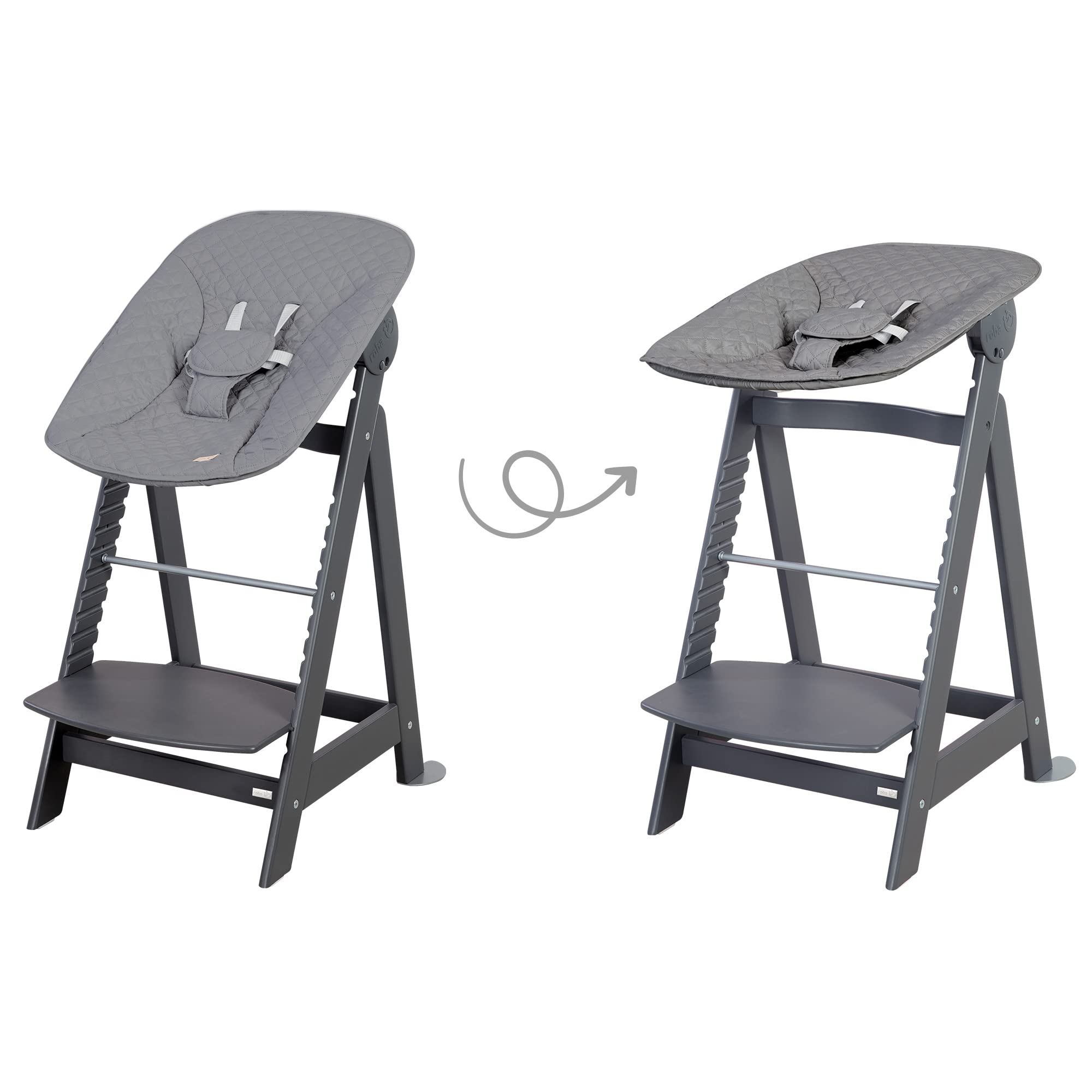 roba Trona Evolutiva Born Up - Set 2 en 1 con Asiento para Recién Nacido "roba Style Antracita" - Silla Ajustable con Función Reclinable - Desde el Nacimiento - Antracita